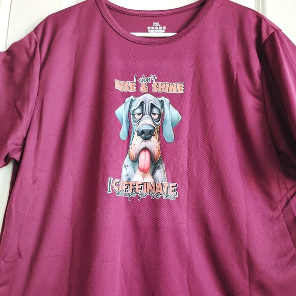 New! Men's T-Shirt "I Don't Rise & Shine, I Caffeinate" Maroon Size XXL - Picture 2 of 3
